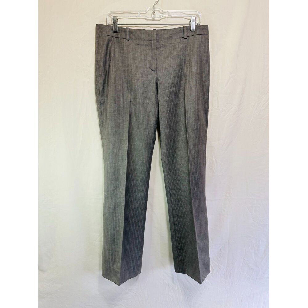 Hugo Boss Women's Temuna Flat Front Straight Leg Gray Pinstripe Wool Pants SZ 8